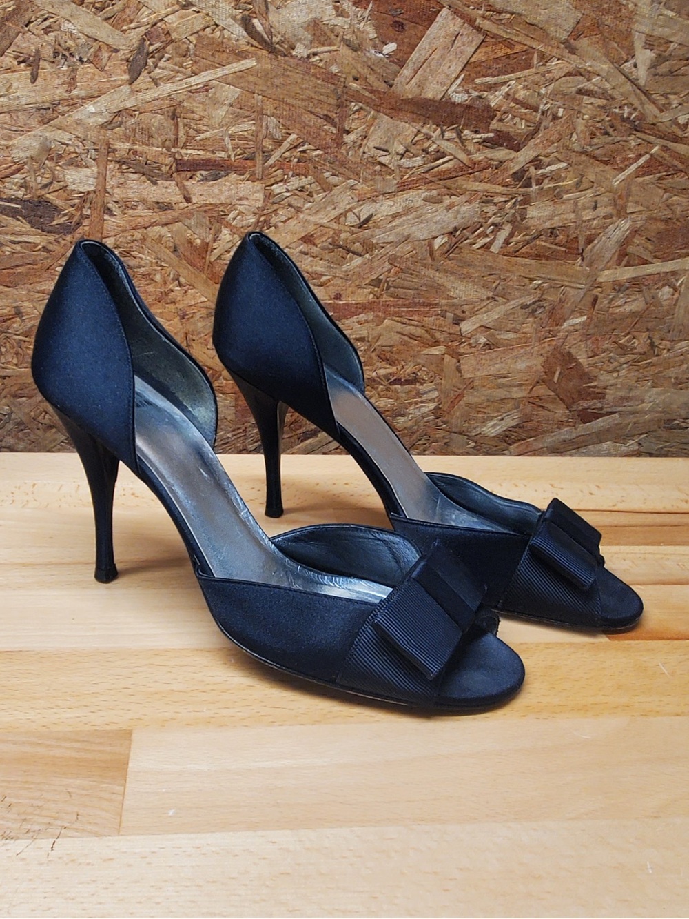 Stuart Weitzman Black Satin D’Orsay Heel